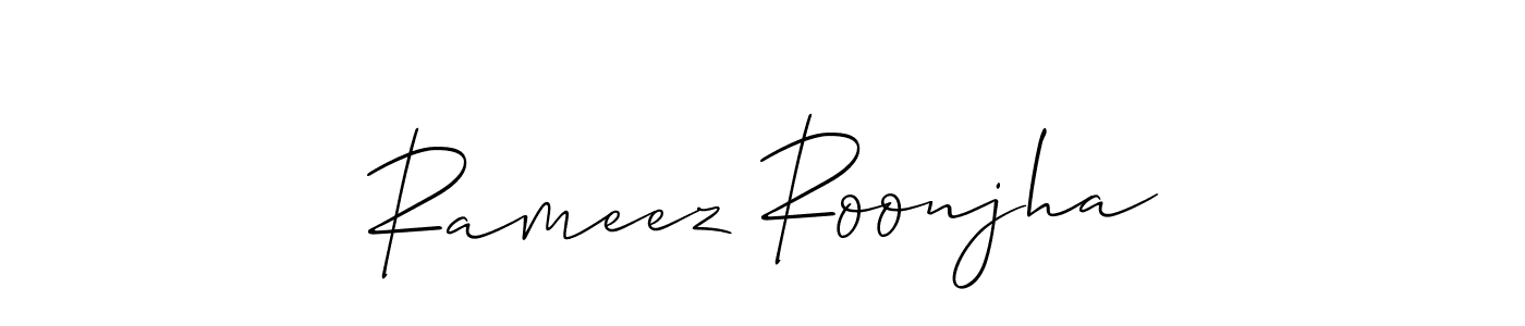 How to make Rameez Roonjha name signature. Use Allison_Script style for creating short signs online. This is the latest handwritten sign. Rameez Roonjha signature style 2 images and pictures png