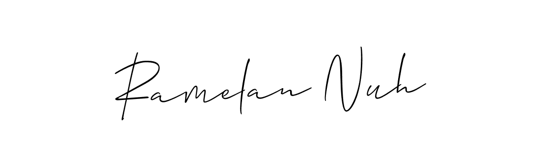 Allison_Script is a professional signature style that is perfect for those who want to add a touch of class to their signature. It is also a great choice for those who want to make their signature more unique. Get Ramelan Nuh name to fancy signature for free. Ramelan Nuh signature style 2 images and pictures png