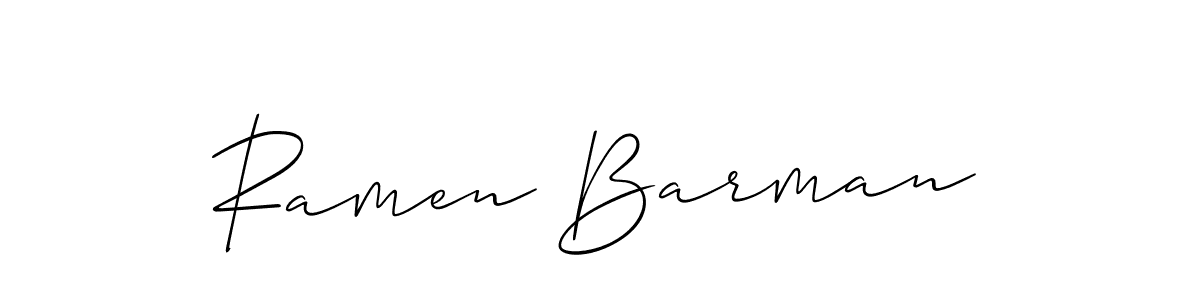 Use a signature maker to create a handwritten signature online. With this signature software, you can design (Allison_Script) your own signature for name Ramen Barman. Ramen Barman signature style 2 images and pictures png