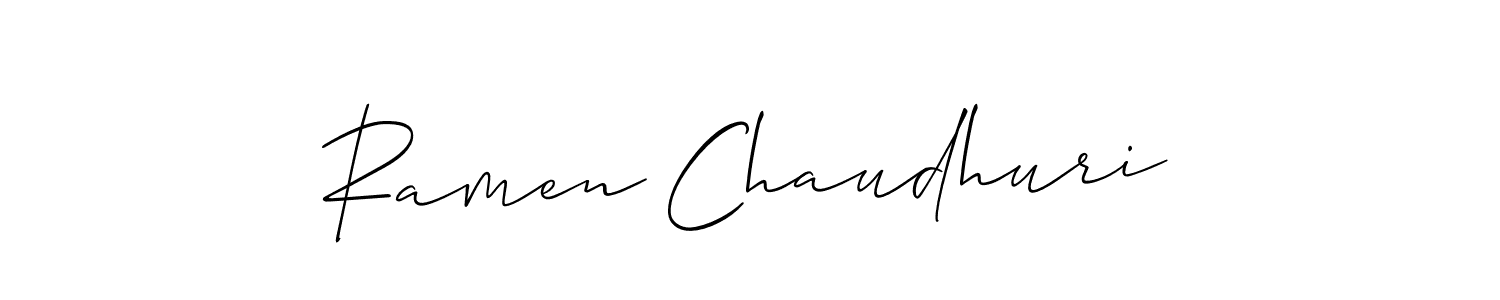 How to make Ramen Chaudhuri name signature. Use Allison_Script style for creating short signs online. This is the latest handwritten sign. Ramen Chaudhuri signature style 2 images and pictures png