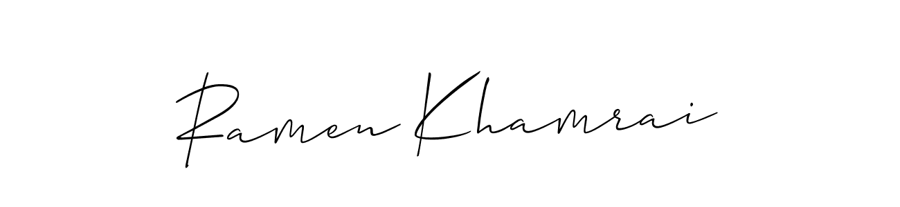 Similarly Allison_Script is the best handwritten signature design. Signature creator online .You can use it as an online autograph creator for name Ramen Khamrai. Ramen Khamrai signature style 2 images and pictures png