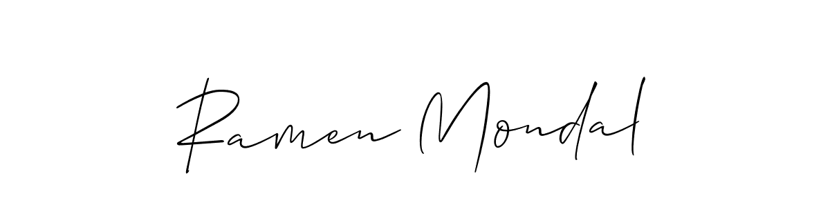 How to make Ramen Mondal signature? Allison_Script is a professional autograph style. Create handwritten signature for Ramen Mondal name. Ramen Mondal signature style 2 images and pictures png