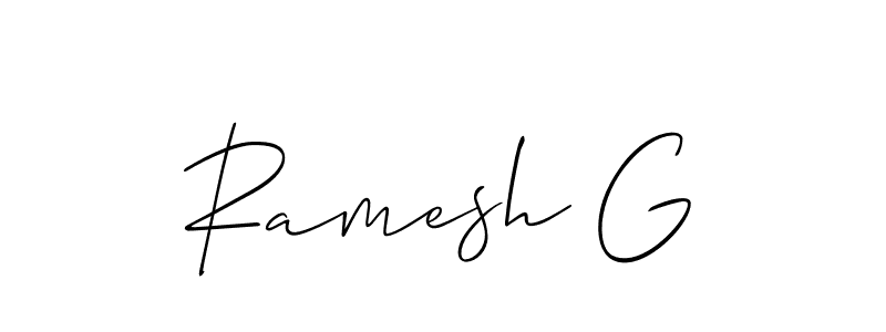 Allison_Script is a professional signature style that is perfect for those who want to add a touch of class to their signature. It is also a great choice for those who want to make their signature more unique. Get Ramesh G name to fancy signature for free. Ramesh G signature style 2 images and pictures png