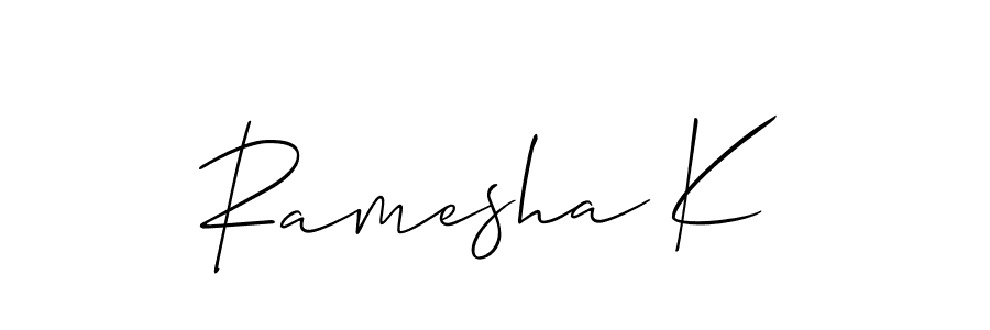 Use a signature maker to create a handwritten signature online. With this signature software, you can design (Allison_Script) your own signature for name Ramesha K. Ramesha K signature style 2 images and pictures png