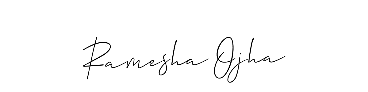 Allison_Script is a professional signature style that is perfect for those who want to add a touch of class to their signature. It is also a great choice for those who want to make their signature more unique. Get Ramesha Ojha name to fancy signature for free. Ramesha Ojha signature style 2 images and pictures png