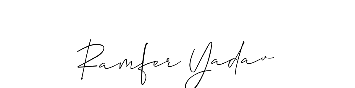 The best way (Allison_Script) to make a short signature is to pick only two or three words in your name. The name Ramfer Yadav include a total of six letters. For converting this name. Ramfer Yadav signature style 2 images and pictures png