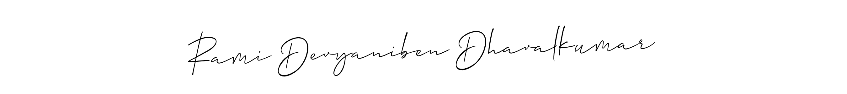 It looks lik you need a new signature style for name Rami Devyaniben Dhavalkumar. Design unique handwritten (Allison_Script) signature with our free signature maker in just a few clicks. Rami Devyaniben Dhavalkumar signature style 2 images and pictures png