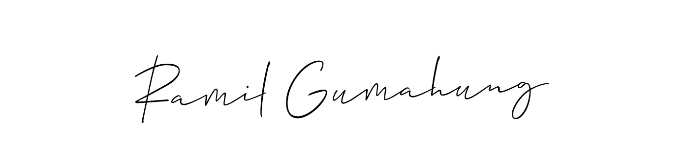 Design your own signature with our free online signature maker. With this signature software, you can create a handwritten (Allison_Script) signature for name Ramil Gumahung. Ramil Gumahung signature style 2 images and pictures png