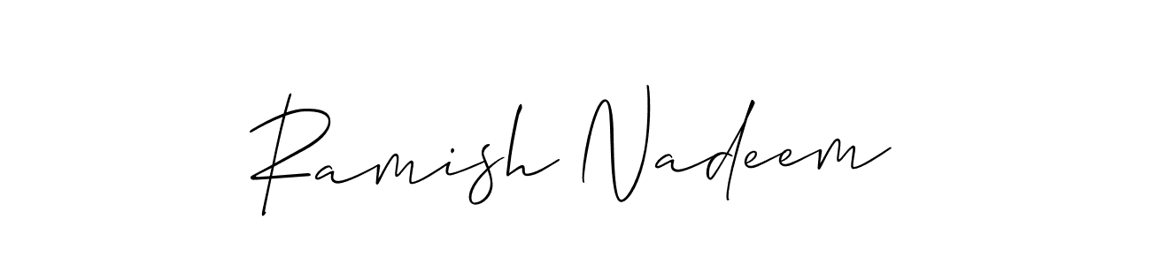 You should practise on your own different ways (Allison_Script) to write your name (Ramish Nadeem) in signature. don't let someone else do it for you. Ramish Nadeem signature style 2 images and pictures png