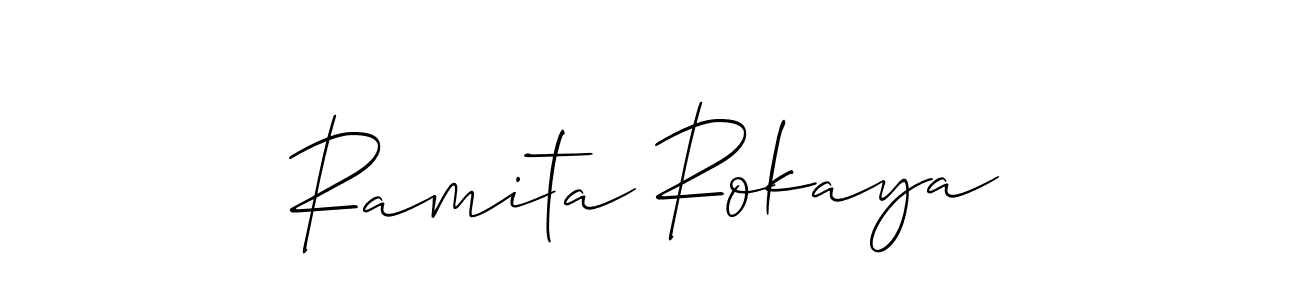 if you are searching for the best signature style for your name Ramita Rokaya. so please give up your signature search. here we have designed multiple signature styles  using Allison_Script. Ramita Rokaya signature style 2 images and pictures png