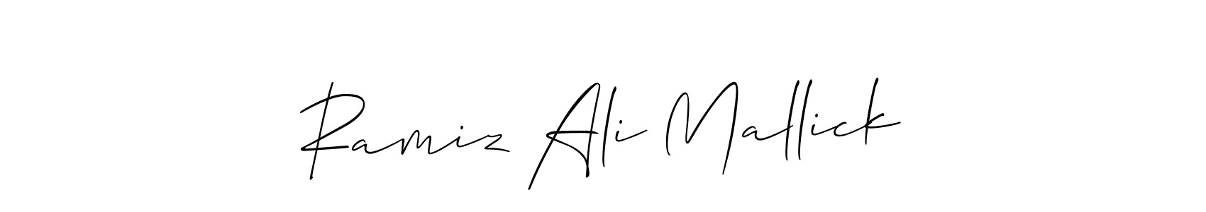 The best way (Allison_Script) to make a short signature is to pick only two or three words in your name. The name Ramiz Ali Mallick include a total of six letters. For converting this name. Ramiz Ali Mallick signature style 2 images and pictures png