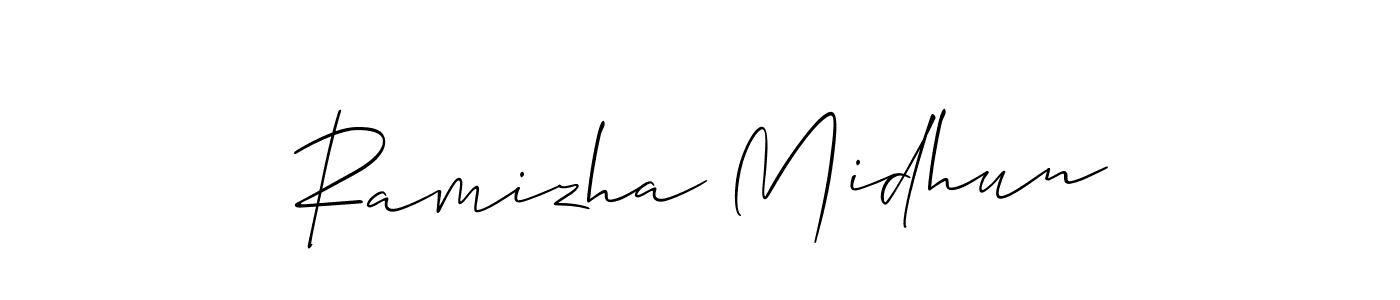 Use a signature maker to create a handwritten signature online. With this signature software, you can design (Allison_Script) your own signature for name Ramizha Midhun. Ramizha Midhun signature style 2 images and pictures png