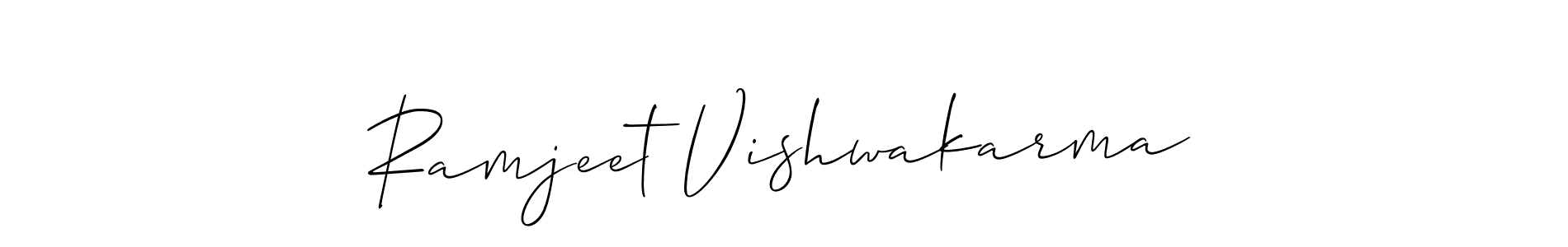 if you are searching for the best signature style for your name Ramjeet Vishwakarma. so please give up your signature search. here we have designed multiple signature styles  using Allison_Script. Ramjeet Vishwakarma signature style 2 images and pictures png