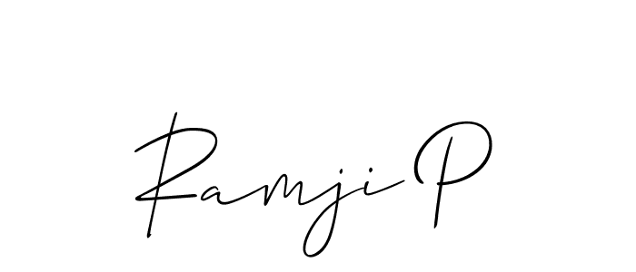 The best way (Allison_Script) to make a short signature is to pick only two or three words in your name. The name Ramji P include a total of six letters. For converting this name. Ramji P signature style 2 images and pictures png