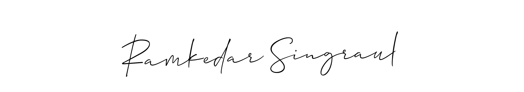 This is the best signature style for the Ramkedar Singraul name. Also you like these signature font (Allison_Script). Mix name signature. Ramkedar Singraul signature style 2 images and pictures png