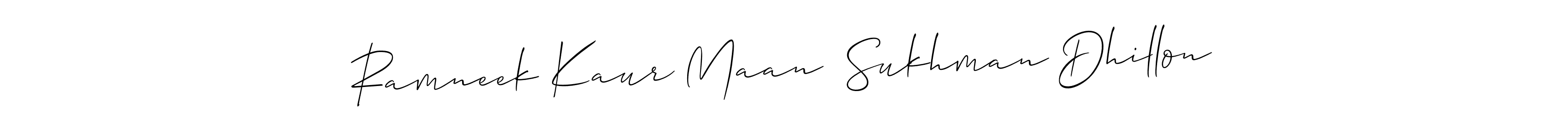 It looks lik you need a new signature style for name Ramneek Kaur Maan  Sukhman Dhillon. Design unique handwritten (Allison_Script) signature with our free signature maker in just a few clicks. Ramneek Kaur Maan  Sukhman Dhillon signature style 2 images and pictures png