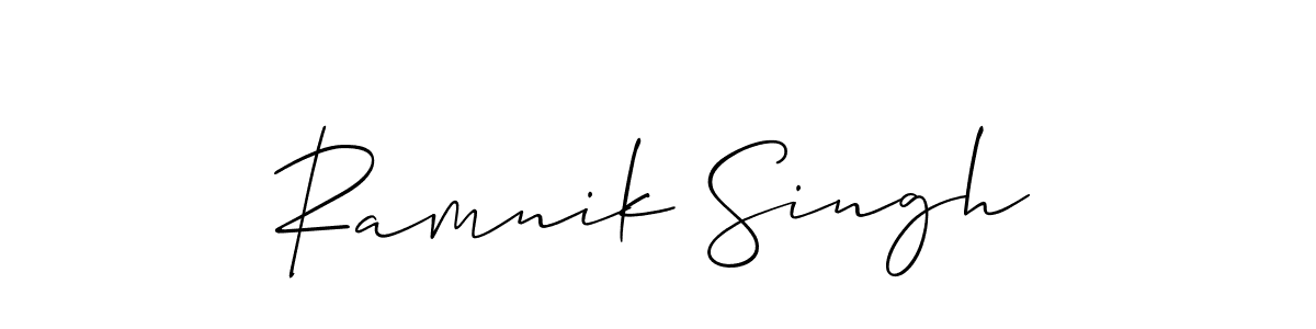 if you are searching for the best signature style for your name Ramnik Singh. so please give up your signature search. here we have designed multiple signature styles  using Allison_Script. Ramnik Singh signature style 2 images and pictures png