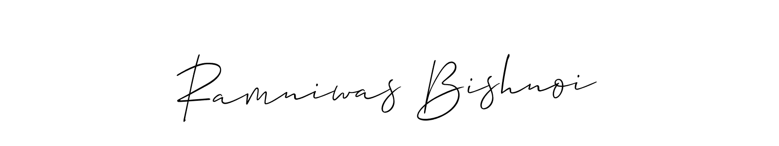 The best way (Allison_Script) to make a short signature is to pick only two or three words in your name. The name Ramniwas Bishnoi include a total of six letters. For converting this name. Ramniwas Bishnoi signature style 2 images and pictures png