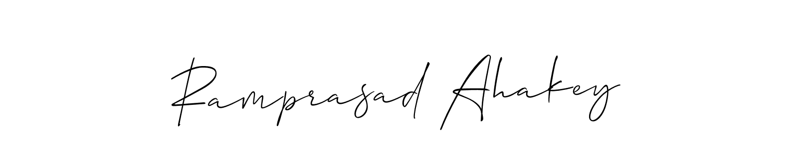 Allison_Script is a professional signature style that is perfect for those who want to add a touch of class to their signature. It is also a great choice for those who want to make their signature more unique. Get Ramprasad Ahakey name to fancy signature for free. Ramprasad Ahakey signature style 2 images and pictures png