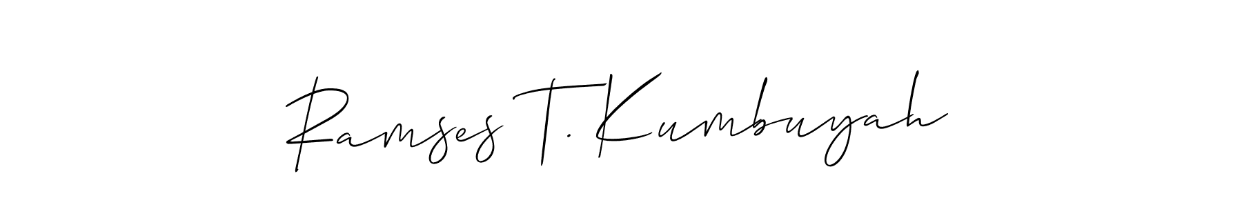 Create a beautiful signature design for name Ramses T. Kumbuyah. With this signature (Allison_Script) fonts, you can make a handwritten signature for free. Ramses T. Kumbuyah signature style 2 images and pictures png