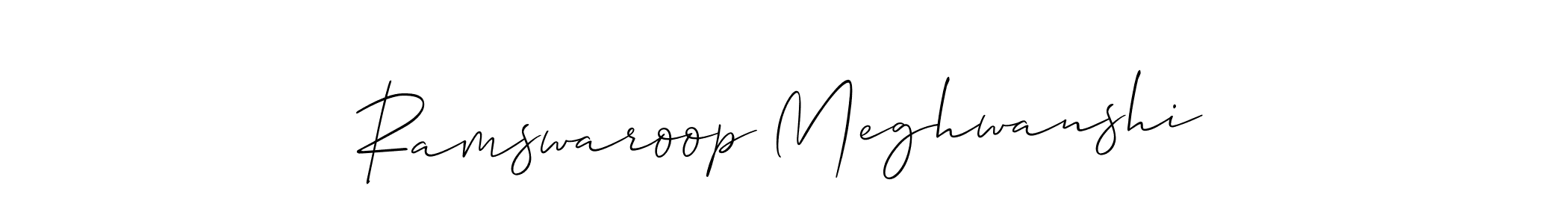 This is the best signature style for the Ramswaroop Meghwanshi name. Also you like these signature font (Allison_Script). Mix name signature. Ramswaroop Meghwanshi signature style 2 images and pictures png