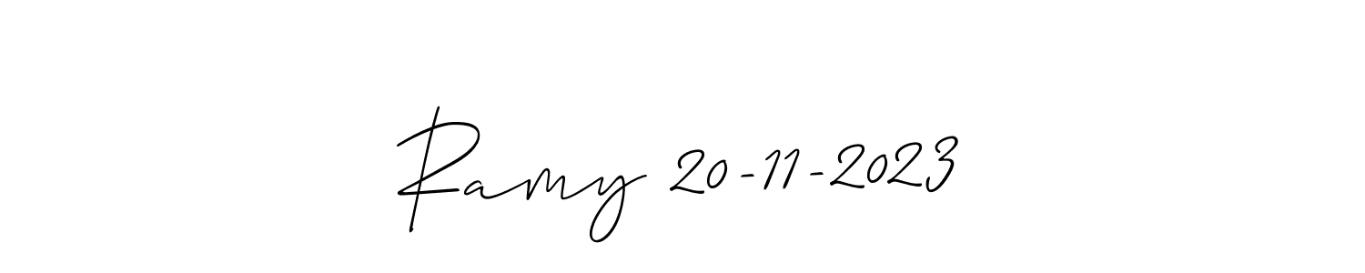 The best way (Allison_Script) to make a short signature is to pick only two or three words in your name. The name Ramy 20-11-2023 include a total of six letters. For converting this name. Ramy 20-11-2023 signature style 2 images and pictures png