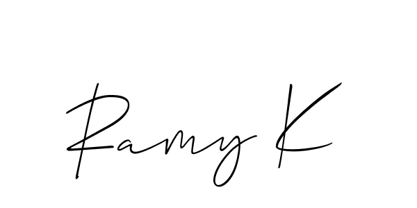 Use a signature maker to create a handwritten signature online. With this signature software, you can design (Allison_Script) your own signature for name Ramy K. Ramy K signature style 2 images and pictures png