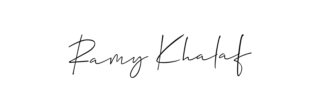 The best way (Allison_Script) to make a short signature is to pick only two or three words in your name. The name Ramy Khalaf include a total of six letters. For converting this name. Ramy Khalaf signature style 2 images and pictures png