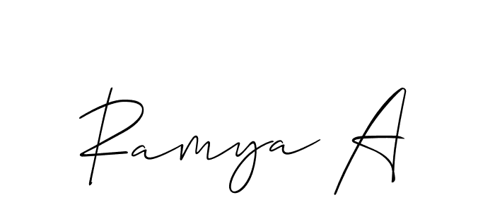 How to make Ramya A name signature. Use Allison_Script style for creating short signs online. This is the latest handwritten sign. Ramya A signature style 2 images and pictures png