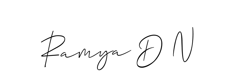 The best way (Allison_Script) to make a short signature is to pick only two or three words in your name. The name Ramya D N include a total of six letters. For converting this name. Ramya D N signature style 2 images and pictures png