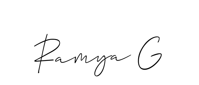 Allison_Script is a professional signature style that is perfect for those who want to add a touch of class to their signature. It is also a great choice for those who want to make their signature more unique. Get Ramya G name to fancy signature for free. Ramya G signature style 2 images and pictures png