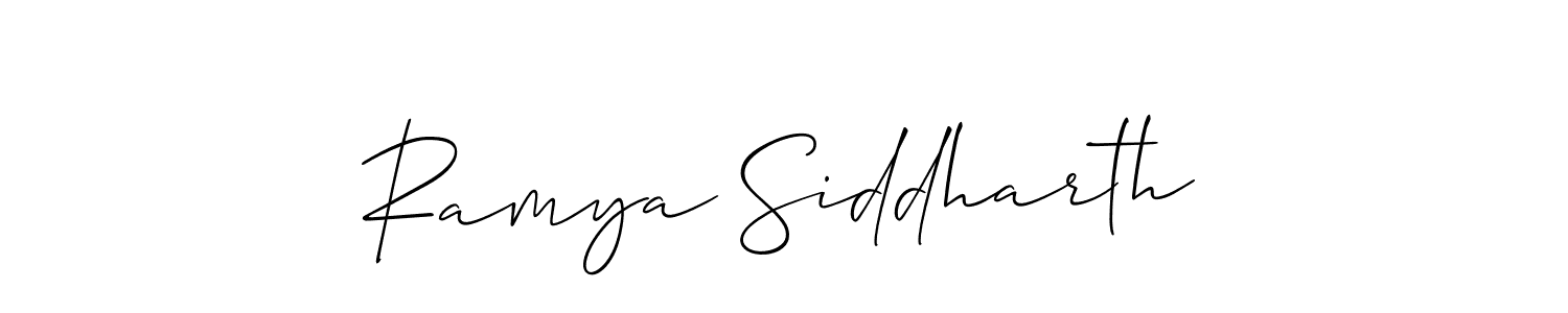 Allison_Script is a professional signature style that is perfect for those who want to add a touch of class to their signature. It is also a great choice for those who want to make their signature more unique. Get Ramya Siddharth name to fancy signature for free. Ramya Siddharth signature style 2 images and pictures png