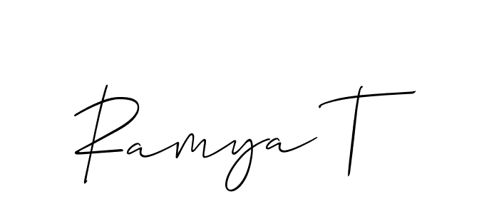 It looks lik you need a new signature style for name Ramya T. Design unique handwritten (Allison_Script) signature with our free signature maker in just a few clicks. Ramya T signature style 2 images and pictures png