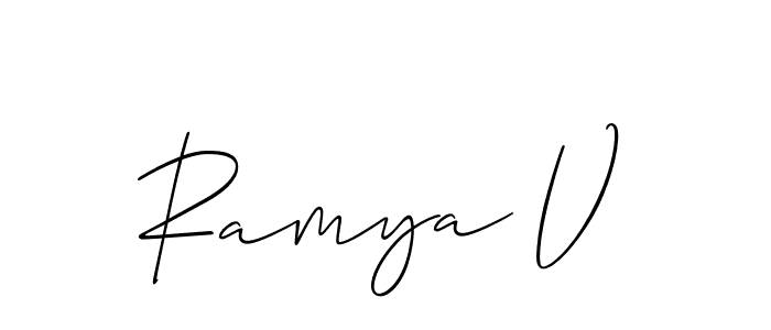 Use a signature maker to create a handwritten signature online. With this signature software, you can design (Allison_Script) your own signature for name Ramya V. Ramya V signature style 2 images and pictures png