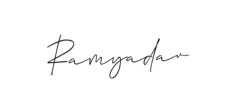 Also You can easily find your signature by using the search form. We will create Ramyadav name handwritten signature images for you free of cost using Allison_Script sign style. Ramyadav signature style 2 images and pictures png