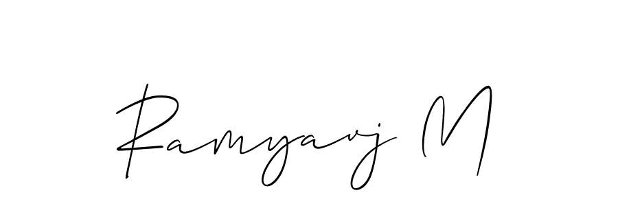 Make a beautiful signature design for name Ramyavj M. With this signature (Allison_Script) style, you can create a handwritten signature for free. Ramyavj M signature style 2 images and pictures png