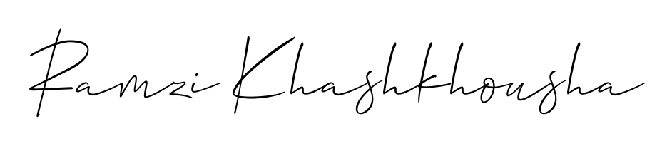 A sleek calligraphic signature for name Ramzi Khashkhousha utilizing Allison_Script styling. Great for adding personal signatures to photos and art. Ramzi Khashkhousha signature style 2 images and pictures png