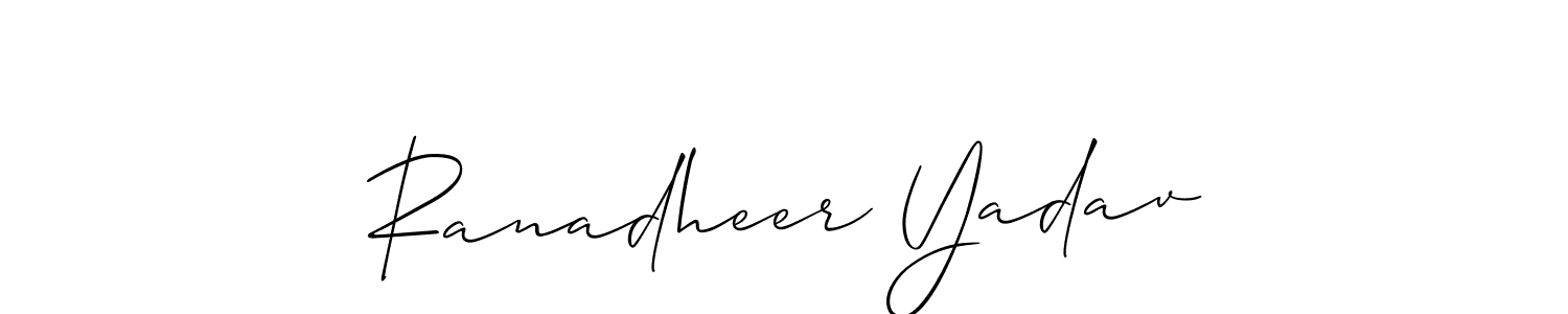 It looks lik you need a new signature style for name Ranadheer Yadav. Design unique handwritten (Allison_Script) signature with our free signature maker in just a few clicks. Ranadheer Yadav signature style 2 images and pictures png