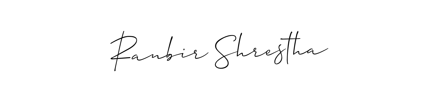 How to make Ranbir Shrestha name signature. Use Allison_Script style for creating short signs online. This is the latest handwritten sign. Ranbir Shrestha signature style 2 images and pictures png