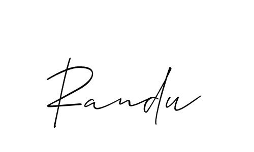 Randu stylish signature style. Best Handwritten Sign (Allison_Script) for my name. Handwritten Signature Collection Ideas for my name Randu. Randu signature style 2 images and pictures png