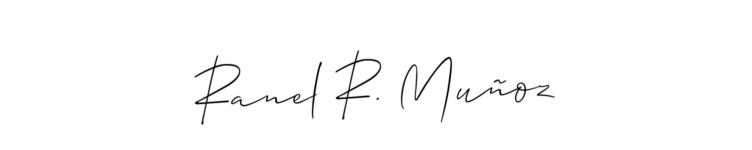 How to make Ranel R. Muñoz name signature. Use Allison_Script style for creating short signs online. This is the latest handwritten sign. Ranel R. Muñoz signature style 2 images and pictures png
