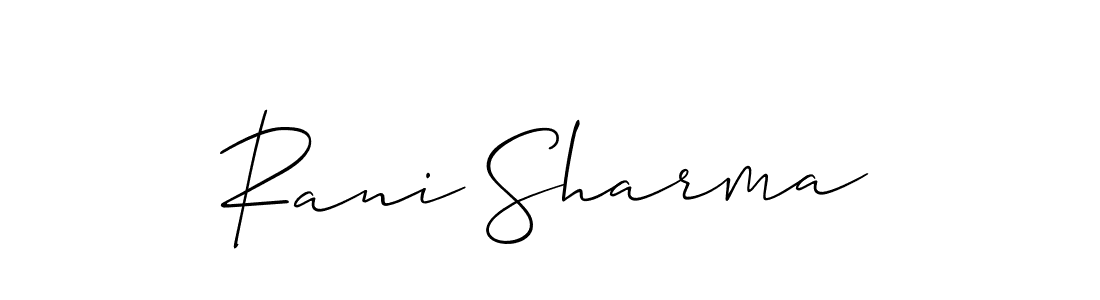 The best way (Allison_Script) to make a short signature is to pick only two or three words in your name. The name Rani Sharma include a total of six letters. For converting this name. Rani Sharma signature style 2 images and pictures png