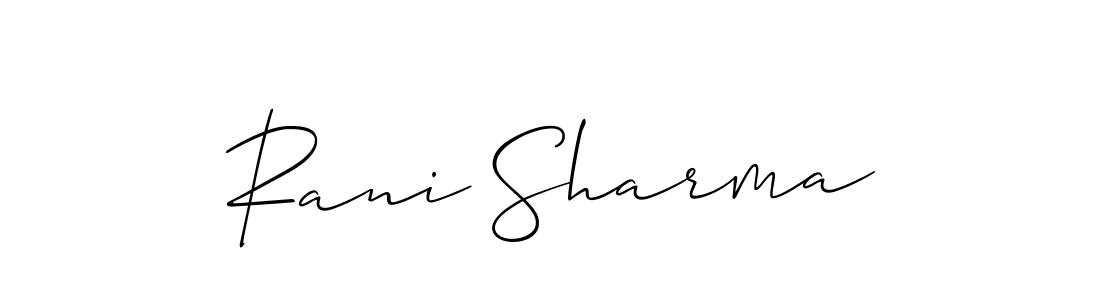 The best way (Allison_Script) to make a short signature is to pick only two or three words in your name. The name Rani Sharma include a total of six letters. For converting this name. Rani Sharma signature style 2 images and pictures png