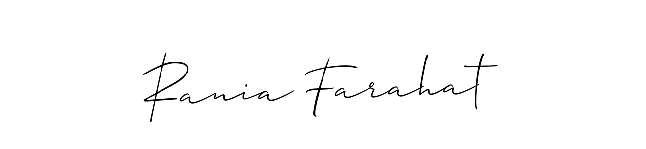 Make a short Rania Farahat signature style. Manage your documents anywhere anytime using Allison_Script. Create and add eSignatures, submit forms, share and send files easily. Rania Farahat signature style 2 images and pictures png