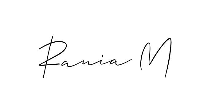 The best way (Allison_Script) to make a short signature is to pick only two or three words in your name. The name Rania M include a total of six letters. For converting this name. Rania M signature style 2 images and pictures png