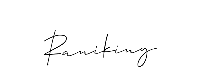 The best way (Allison_Script) to make a short signature is to pick only two or three words in your name. The name Raniking include a total of six letters. For converting this name. Raniking signature style 2 images and pictures png