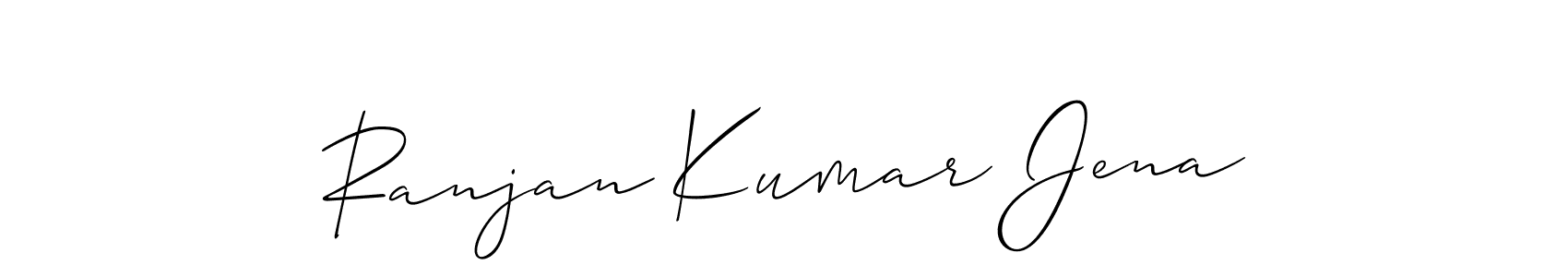The best way (Allison_Script) to make a short signature is to pick only two or three words in your name. The name Ranjan Kumar Jena include a total of six letters. For converting this name. Ranjan Kumar Jena signature style 2 images and pictures png