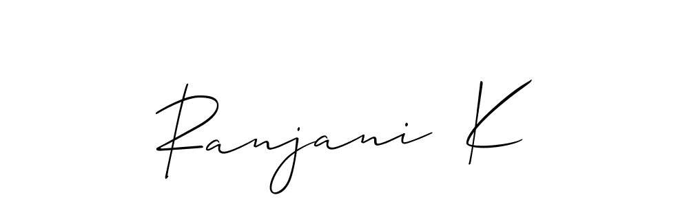 The best way (Allison_Script) to make a short signature is to pick only two or three words in your name. The name Ranjani  K include a total of six letters. For converting this name. Ranjani  K signature style 2 images and pictures png