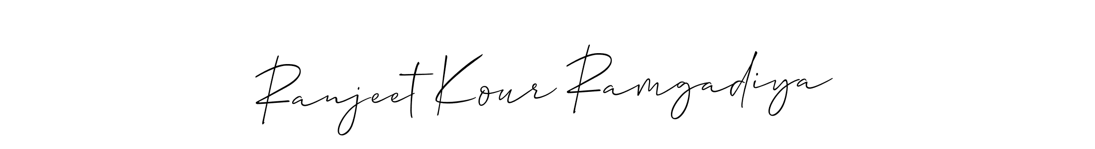 Make a beautiful signature design for name Ranjeet Kour Ramgadiya. With this signature (Allison_Script) style, you can create a handwritten signature for free. Ranjeet Kour Ramgadiya signature style 2 images and pictures png