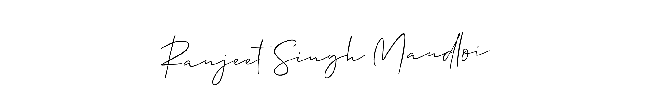 The best way (Allison_Script) to make a short signature is to pick only two or three words in your name. The name Ranjeet Singh Mandloi include a total of six letters. For converting this name. Ranjeet Singh Mandloi signature style 2 images and pictures png